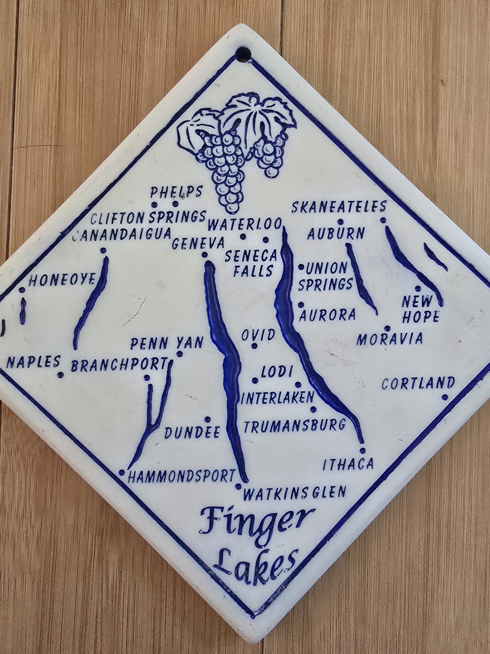 Finger Lakes Ceramic Hanging Tile in White and Blue
